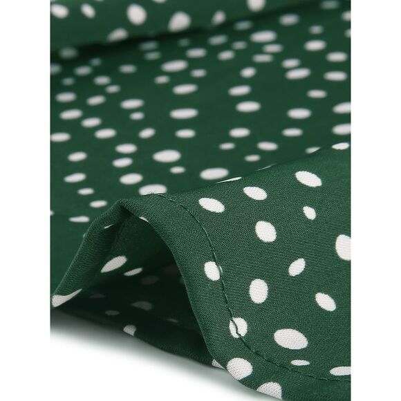 Plus Size Top for Women Pin Dots Boho Smocked Short Sleeves Blouses Green - Picture 5 of 6